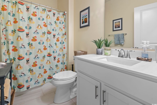 239 Calhoun Falls Dr, Myrtle Beach, SC 29579 - bathroom featuring vanity, tile patterned floors, toilet, and curtained shower