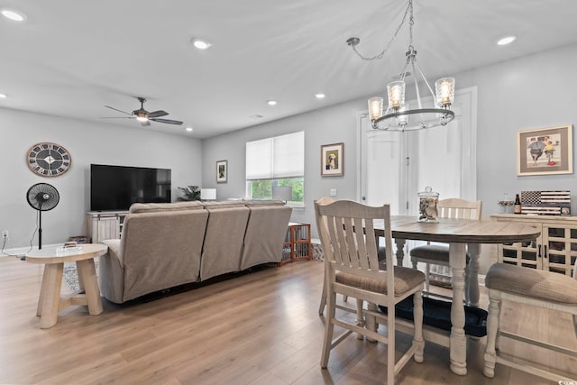 239 Calhoun Falls Dr, Myrtle Beach, SC 29579 - dining room featuring a chandelier, light wood-style floors, recessed lighting, and ceiling fan