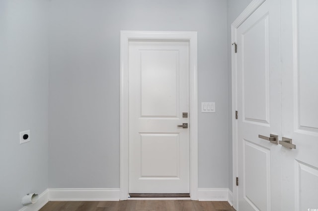 1500 Sunmeadow Dr, Conway, SC 29526 - washroom featuring hookup for an electric dryer, dark wood-style floors, and baseboards