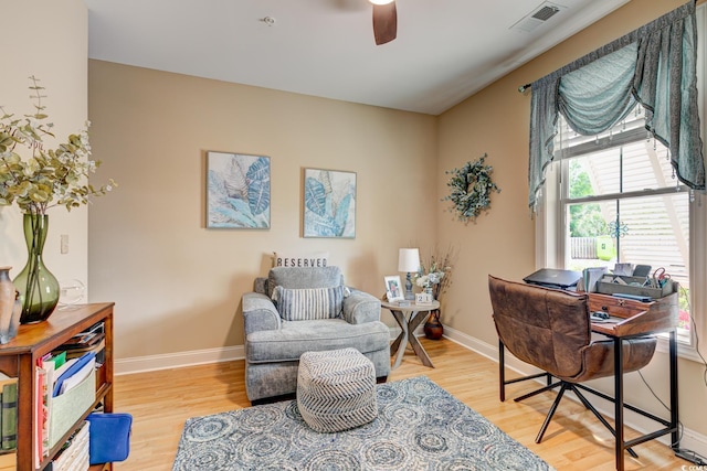 128 Puffin Dr Unit 1-E, Pawleys Island, SC 29585 - office area with light wood-type flooring and a ceiling fan