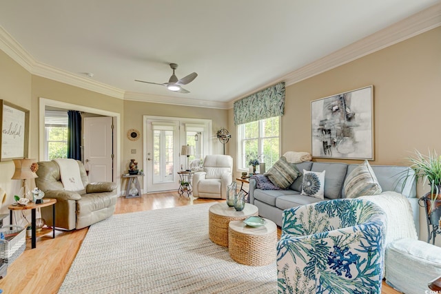 128 Puffin Dr Unit 1-E, Pawleys Island, SC 29585 - living room with light wood-style flooring, crown molding, and ceiling fan