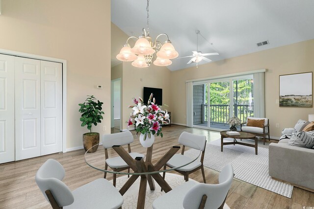 148 Scotch Broom Dr Unit 201, Little River, SC 29566 - dining area featuring a chandelier, high vaulted ceiling, baseboards, and wood finished floors