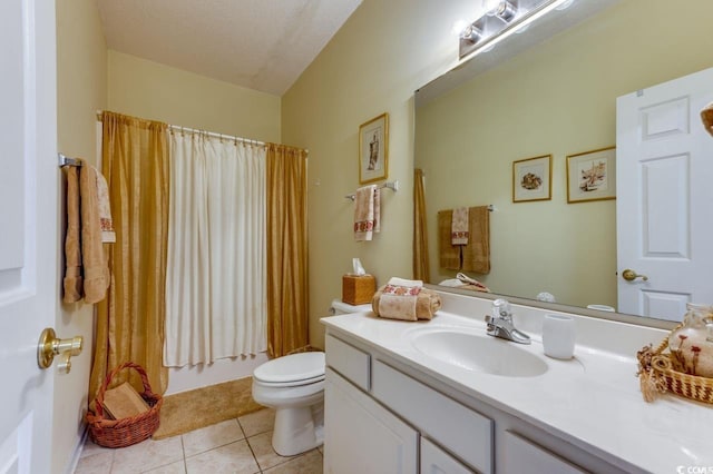 full bathroom with vanity, toilet, tile patterned floors, and a shower with curtain