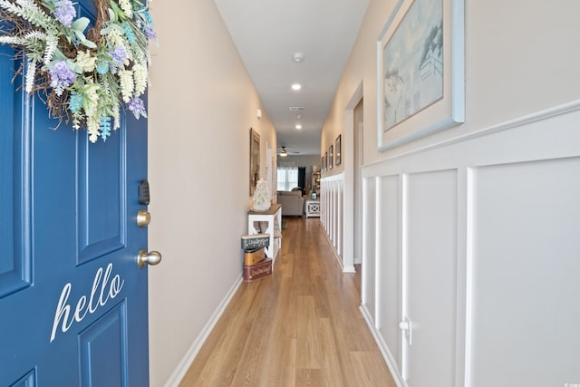 179 S Reindeer Rd, Surfside Beach, SC 29575 - hall with baseboards, recessed lighting, and light wood-style floors