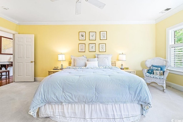 486 Lantana Cir, Georgetown, SC 29440 - bedroom with carpet, crown molding, baseboards, and a ceiling fan