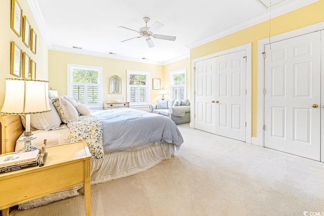 486 Lantana Cir, Georgetown, SC 29440 - carpeted bedroom with attic access, crown molding, baseboards, a ceiling fan, and a closet