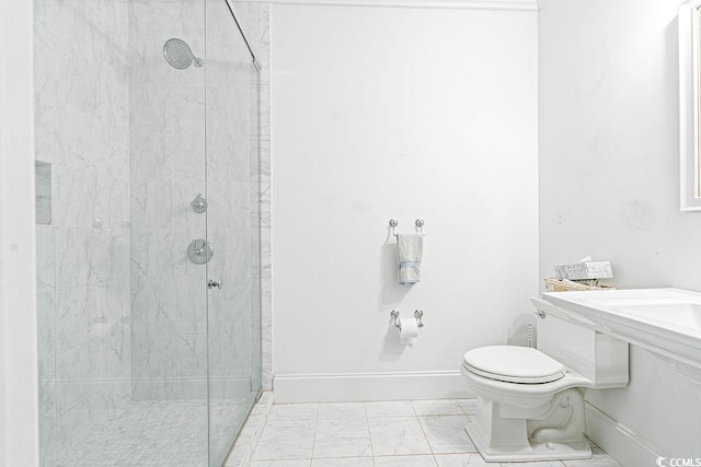 486 Lantana Cir, Georgetown, SC 29440 - full bath with a shower stall, marble finish floors, toilet, and baseboards