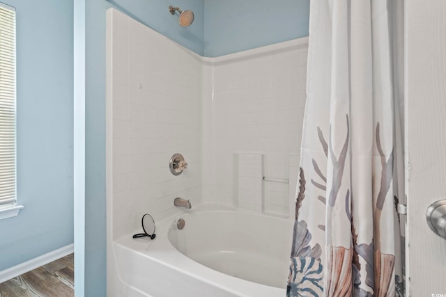 216 Whitchurch St, Murrells Inlet, SC 29576 - full bathroom with baseboards, wood finished floors, and shower / tub combo