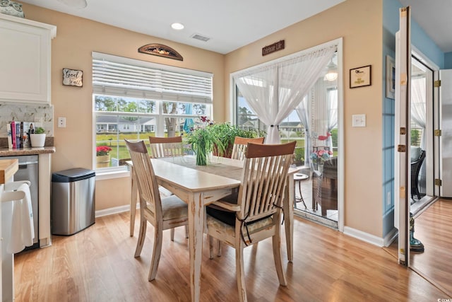 216 Whitchurch St, Murrells Inlet, SC 29576 - dining space featuring recessed lighting, baseboards, visible vents, and light wood finished floors