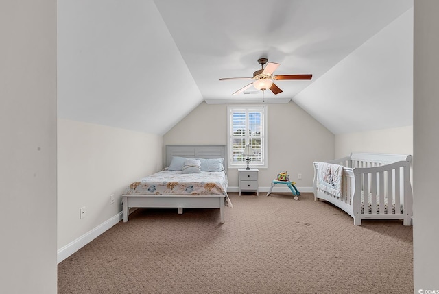 120 Whitemarsh Ct, Murrells Inlet, SC 29576 - bedroom with carpet floors, lofted ceiling, baseboards, and a ceiling fan