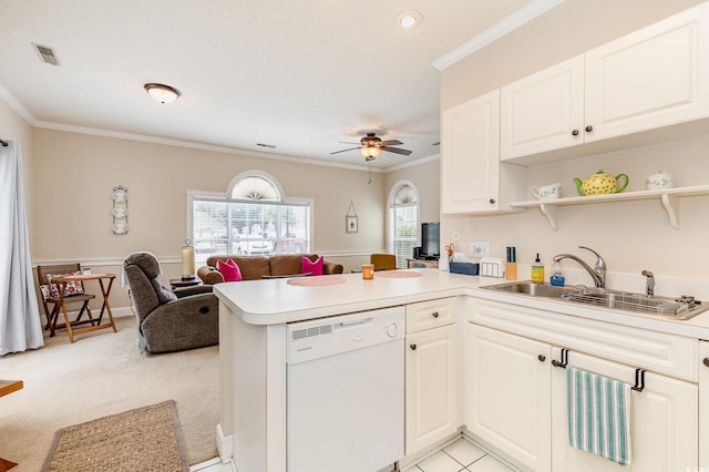 4709 Wild Iris Dr Unit 101, Myrtle Beach, SC 29577 - kitchen featuring a sink, visible vents, a peninsula, dishwasher, and open floor plan
