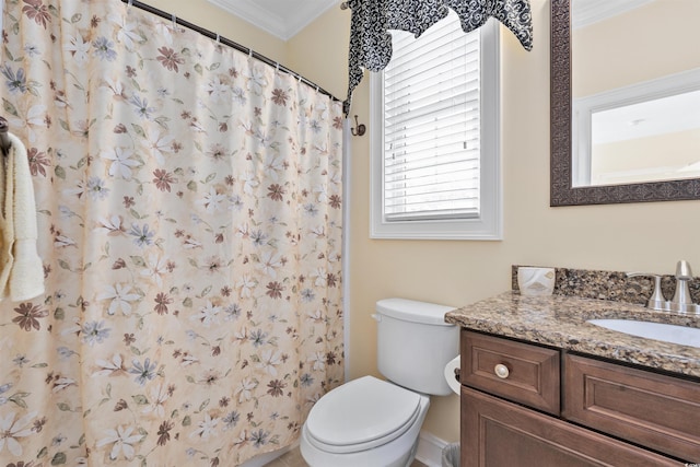 63 Grey Moss Rd, Murrells Inlet, SC 29576 - bathroom featuring vanity, crown molding, toilet, and a shower with curtain