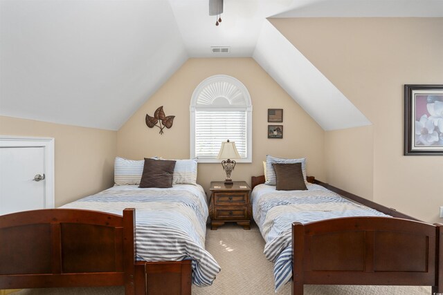 63 Grey Moss Rd, Murrells Inlet, SC 29576 - bedroom featuring carpet floors, vaulted ceiling, and ceiling fan