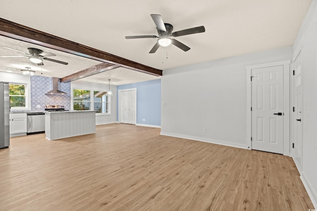421 Villa Woods Dr, Myrtle Beach, SC 29579 - unfurnished living room with light wood-style floors, baseboards, and ceiling fan