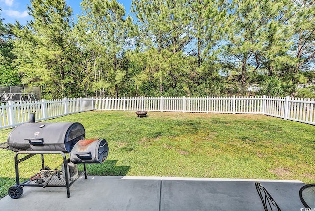 122 Desurrency Ct, Georgetown, SC 29440 - view of yard featuring a patio, a fire pit, and a fenced backyard