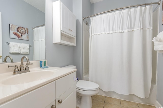 6253 Catalina Dr Unit 131, North Myrtle Beach, SC 29582 - bathroom with tile patterned floors, shower / bath combo with shower curtain, toilet, and vanity