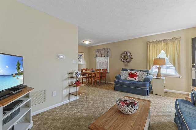 401 77th Ave N Unit 11, Myrtle Beach, SC 29572 - carpeted living room featuring plenty of natural light, baseboards, and a textured ceiling