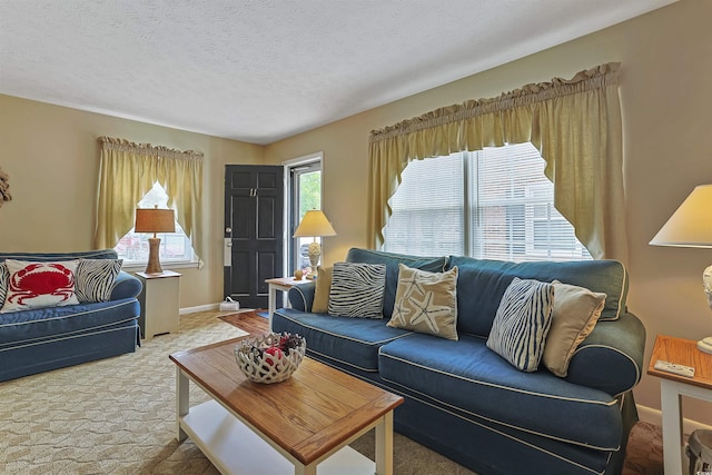 401 77th Ave N Unit 11, Myrtle Beach, SC 29572 - living room featuring carpet, a textured ceiling, and baseboards