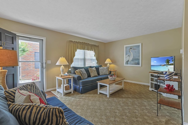 401 77th Ave N Unit 11, Myrtle Beach, SC 29572 - carpeted living area with plenty of natural light, baseboards, and a textured ceiling