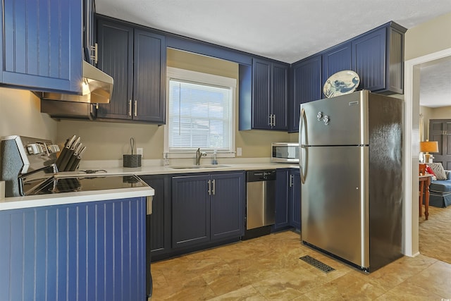 401 77th Ave N Unit 11, Myrtle Beach, SC 29572 - kitchen with appliances with stainless steel finishes, light countertops, a sink, and blue cabinetry