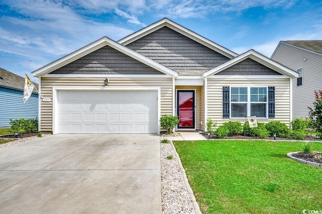 777 Woodland Farms Cir, Aynor, SC 29511 - craftsman-style house featuring a garage, a front lawn, and concrete driveway