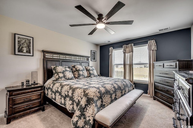 777 Woodland Farms Cir, Aynor, SC 29511 - bedroom featuring a ceiling fan, visible vents, light colored carpet, and baseboards