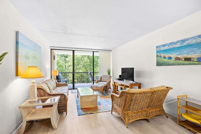311 71st Ave N Unit 3-D, Myrtle Beach, SC 29572 - living room featuring baseboards, expansive windows, and wood finished floors