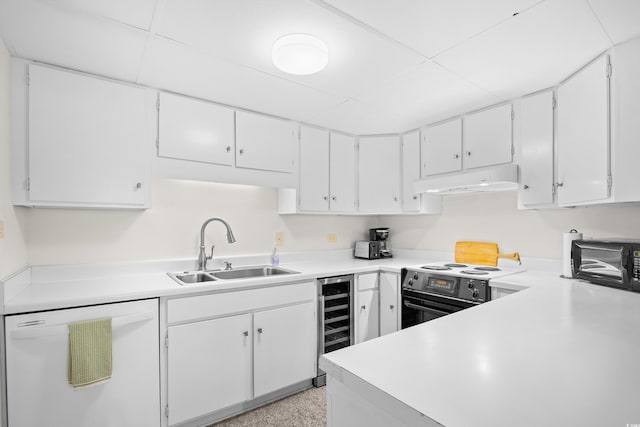 311 71st Ave N Unit 3-D, Myrtle Beach, SC 29572 - kitchen featuring wine cooler, black electric range oven, white cabinets, a sink, and dishwasher