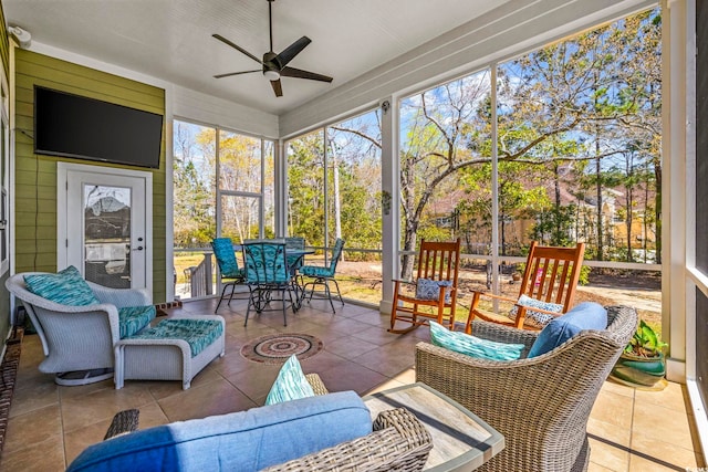 200 Stonefly Ct, Murrells Inlet, SC 29576 - sunroom / solarium featuring a ceiling fan and outdoor dining area
