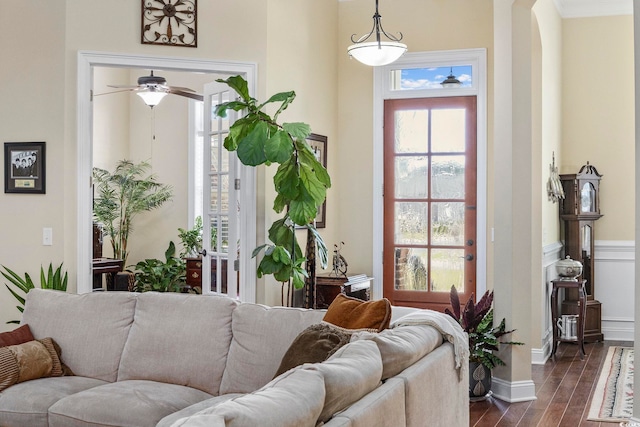 200 Stonefly Ct, Murrells Inlet, SC 29576 - living area featuring dark wood finished floors and ceiling fan