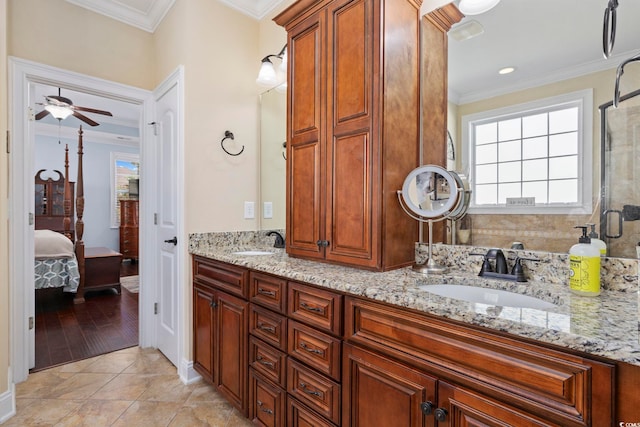 200 Stonefly Ct, Murrells Inlet, SC 29576 - full bathroom featuring a sink, crown molding, ensuite bathroom, and ceiling fan