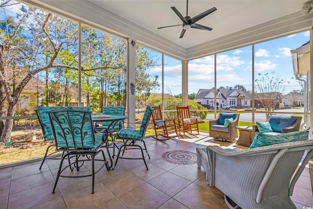 200 Stonefly Ct, Murrells Inlet, SC 29576 - sunroom / solarium featuring a ceiling fan, tile patterned floors, and an outdoor hangout area