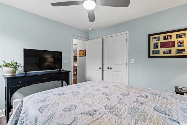 bedroom with a closet and ceiling fan