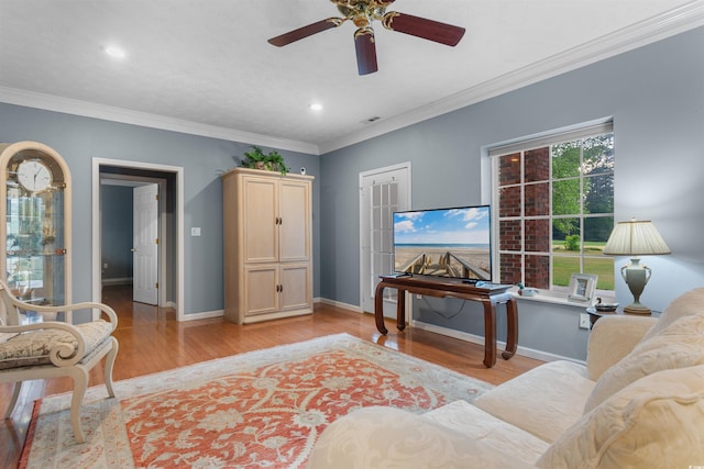 4721 National Dr, Myrtle Beach, SC 29579 - living area with ceiling fan, crown molding, recessed lighting, and light wood-type flooring