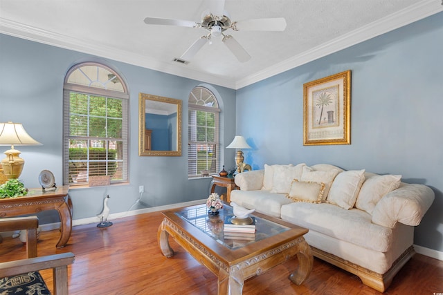4721 National Dr, Myrtle Beach, SC 29579 - living area with ceiling fan, baseboards, visible vents, and wood finished floors