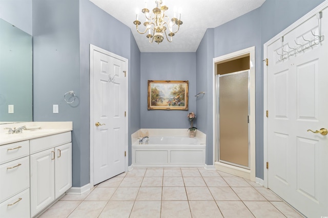 4721 National Dr, Myrtle Beach, SC 29579 - bathroom with vanity, tile patterned flooring, a chandelier, and a shower stall