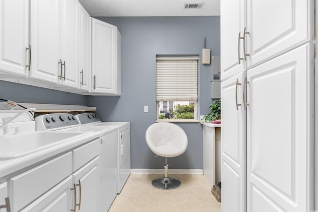 4721 National Dr, Myrtle Beach, SC 29579 - laundry area with baseboards, washing machine and dryer, visible vents, and cabinet space
