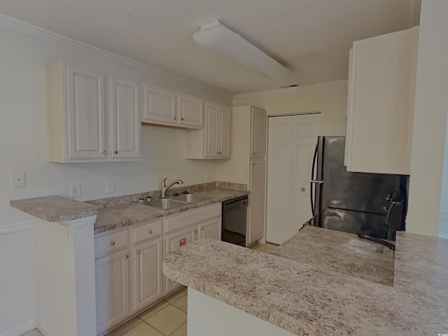 3762 Citation Way Unit 1022, Myrtle Beach, SC 29572 - kitchen featuring a sink, light countertops, a peninsula, ornamental molding, and black appliances