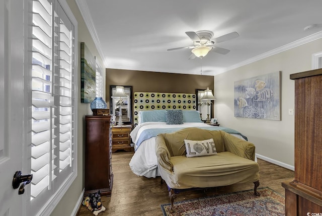bedroom featuring ornamental molding and multiple windows
