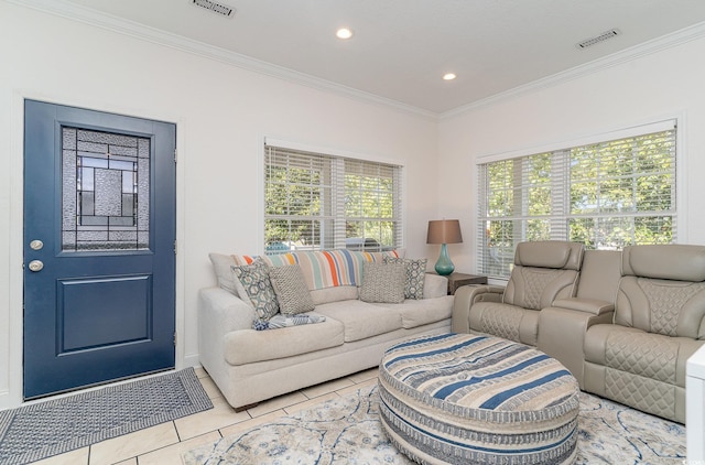 6001-1872 S Kings Hwy, Myrtle Beach, SC 29575 - tiled living room featuring crown molding, recessed lighting, and visible vents