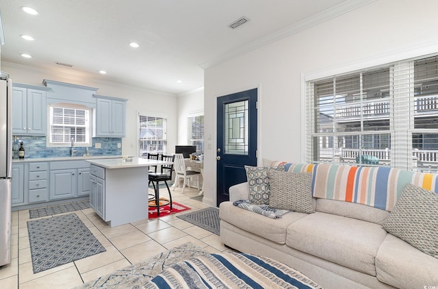 6001-1872 S Kings Hwy, Myrtle Beach, SC 29575 - living area with visible vents, ornamental molding, light tile patterned floors, and recessed lighting