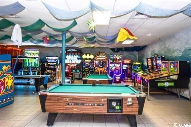 6001-1872 S Kings Hwy, Myrtle Beach, SC 29575 - rec room with pool table, a paneled ceiling, and tile patterned flooring