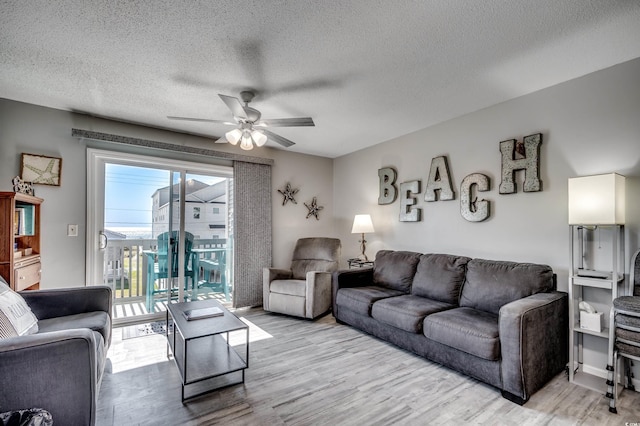 1208 S Ocean Blvd Unit H, North Myrtle Beach, SC 29582 - living area with a ceiling fan, light wood finished floors, and a textured ceiling
