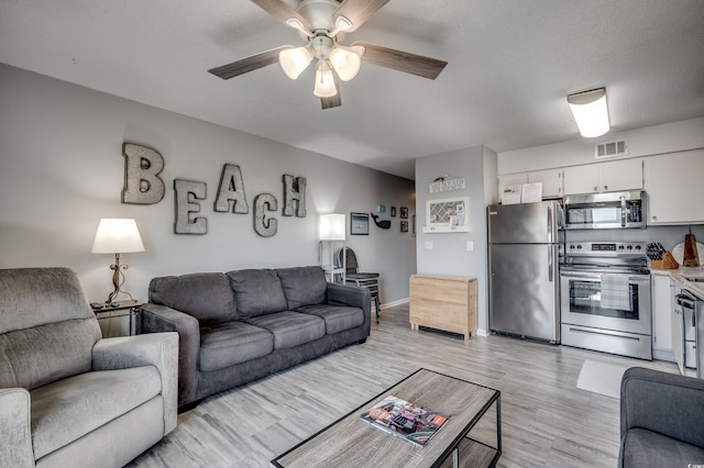 1208 S Ocean Blvd Unit H, North Myrtle Beach, SC 29582 - living area featuring light wood finished floors, ceiling fan, and baseboards