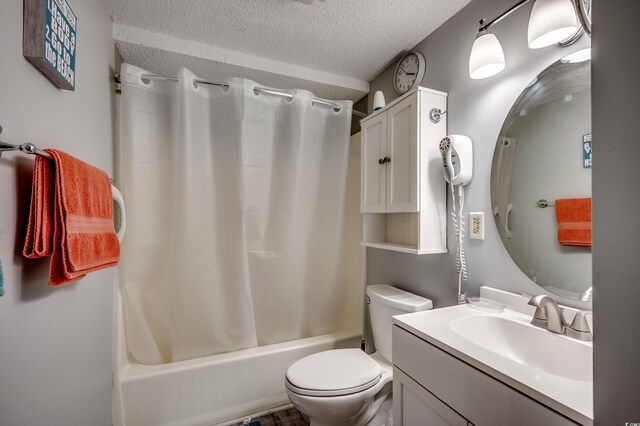 1208 S Ocean Blvd Unit H, North Myrtle Beach, SC 29582 - full bath with a textured ceiling, vanity, shower / bathtub combination with curtain, and toilet
