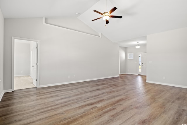 3331 Little Bay Dr, Conway, SC 29526 - unfurnished living room featuring ceiling fan, wood finished floors, and high vaulted ceiling