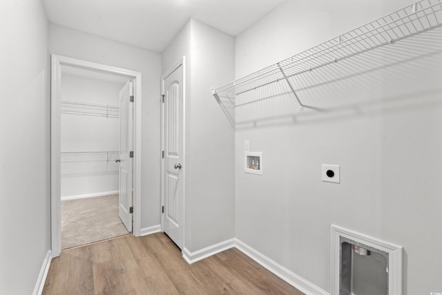 3324 Little Bay Dr, Conway, SC 29526 - washroom with hookup for a washing machine, electric dryer hookup, wood finished floors, and baseboards