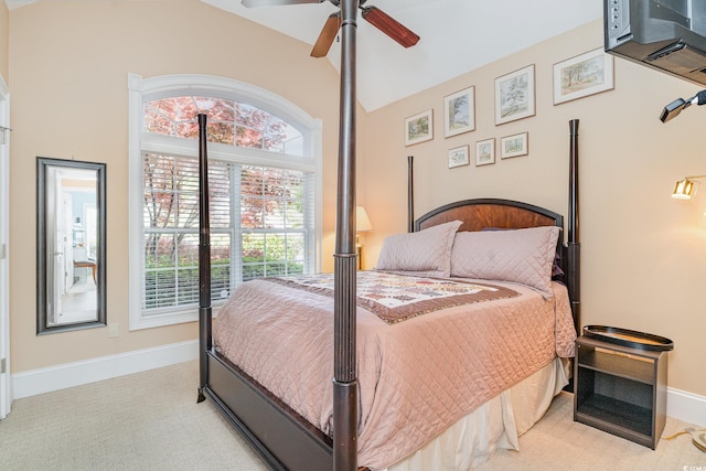 276 Waterfall Cir, Little River, SC 29566 - carpeted bedroom with baseboards, a ceiling fan, and vaulted ceiling