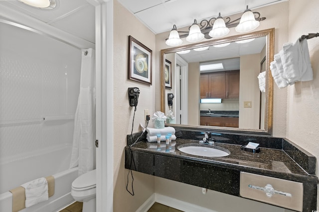 1200 N Ocean Blvd Unit 710, Myrtle Beach, SC 29577 - full bathroom featuring toilet, a textured wall, shower / bath combination with curtain, and vanity