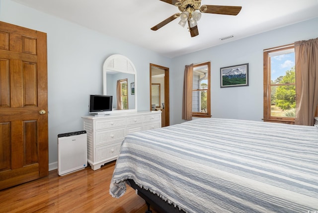 221 Lander Dr, Conway, SC 29526 - bedroom featuring light wood finished floors, multiple windows, ceiling fan, and baseboards